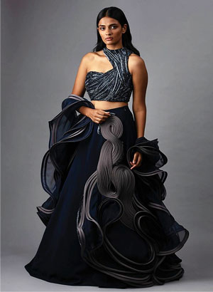 Buy Light Baby Blue Sequins Embroidered Net Evening Gown Online | Samyakk