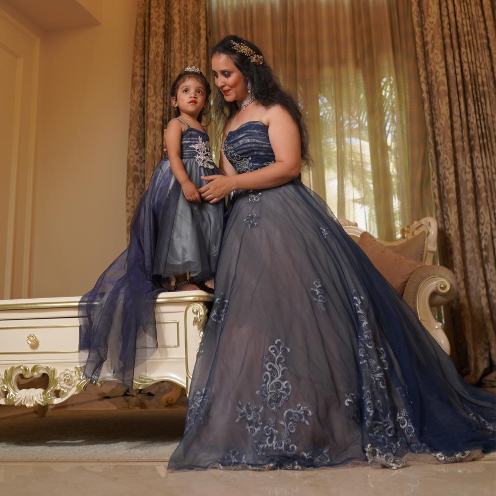 Space Grey Mommy and Daughter Combo Heavy Dress - Indian Heavy Anarkali  Lehenga Gowns Sharara Sarees Pakistani Dresses in USA/UK/Canada/UAE -  IndiaBoulevard