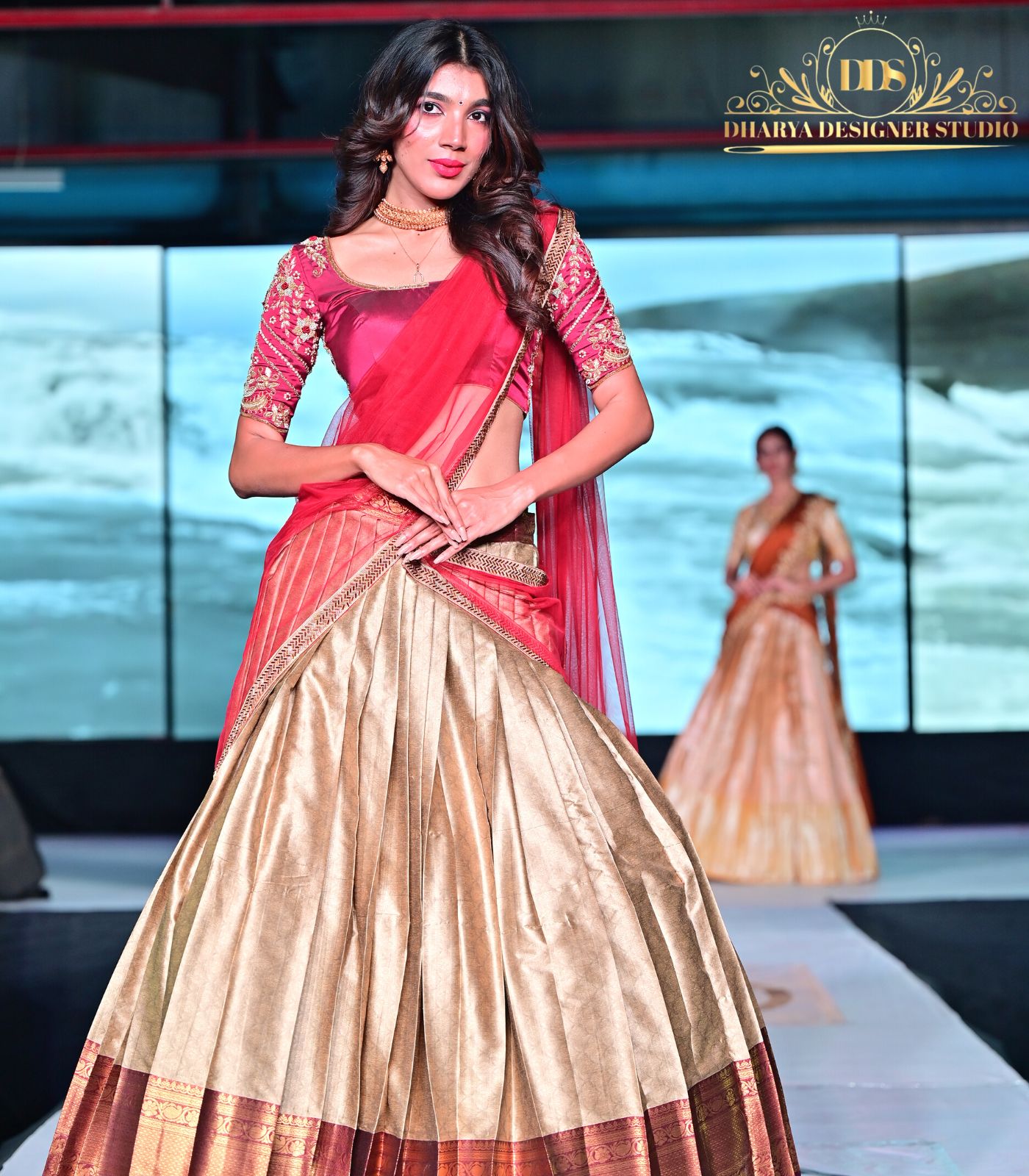 maroon half saree