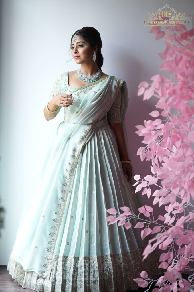 Pastel Blue Half Saree