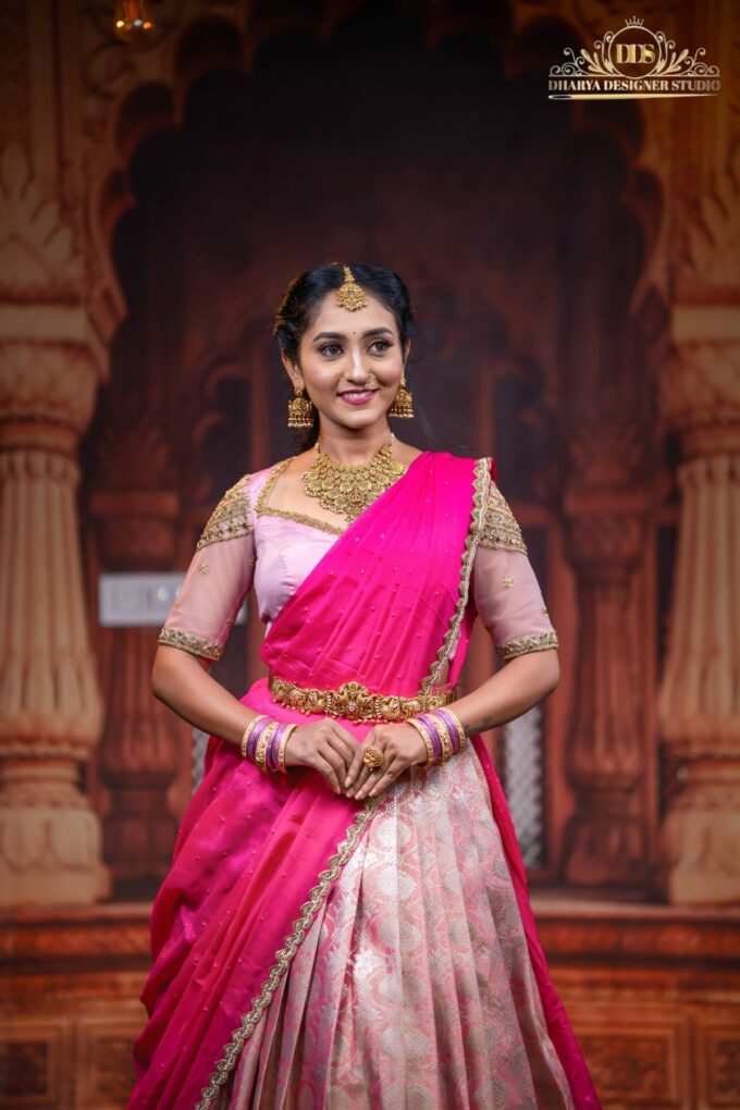 pink half saree