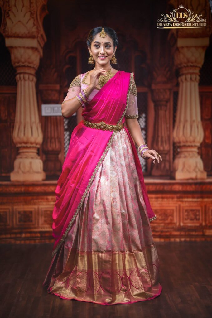 pink half saree